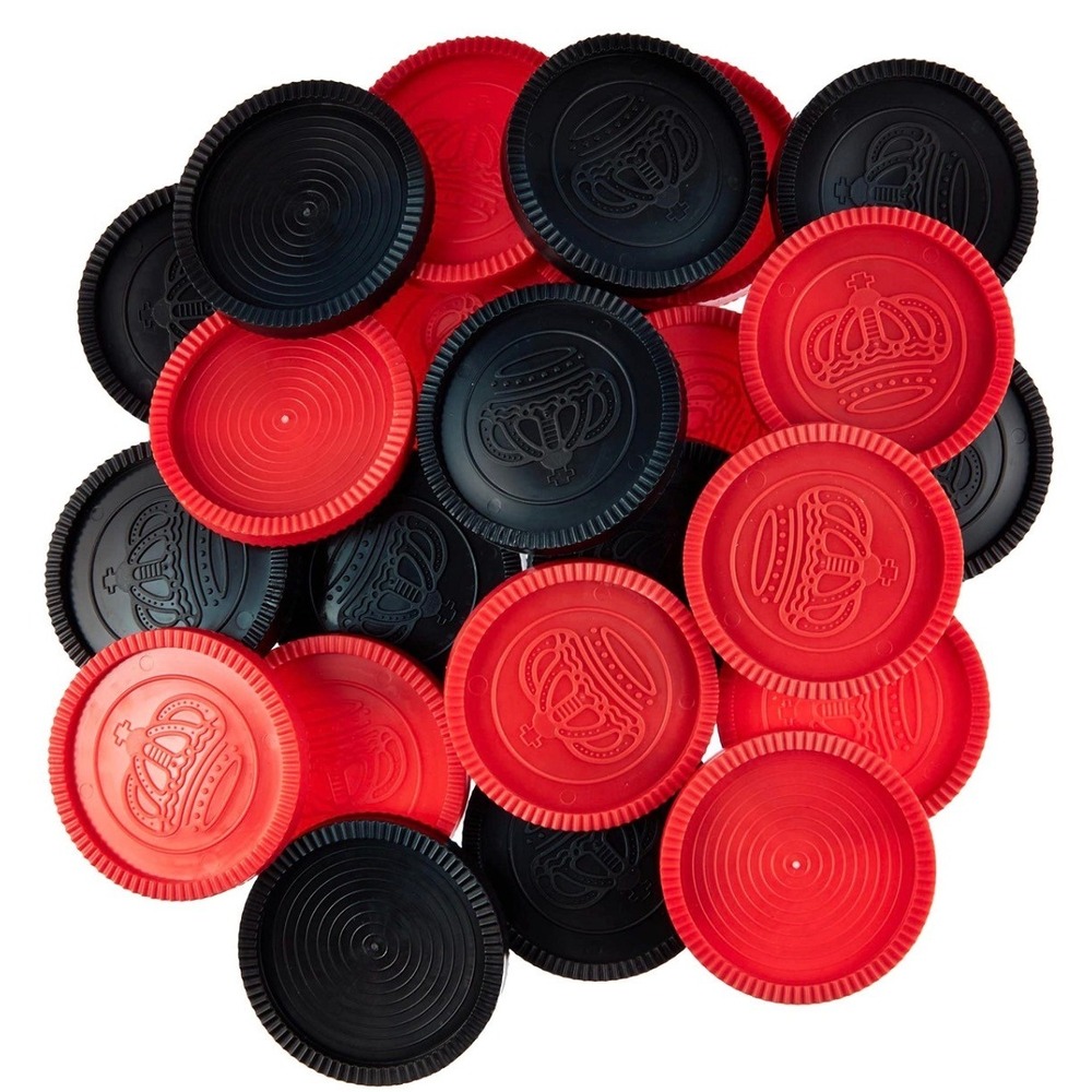 Replacement Checkers Pieces Red Black Excellent Crown Ridged